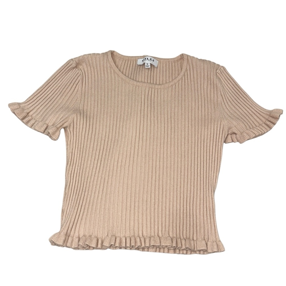 GILLI Ruffled Beige Ribbed Top size Small - Picture 6 of 10